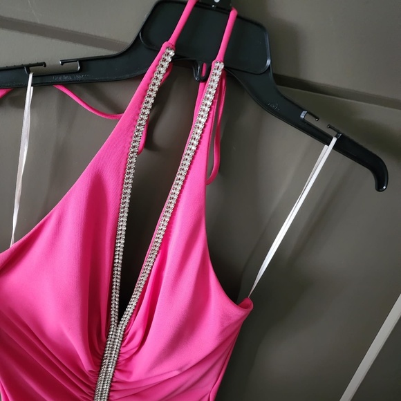 Cache Hot Pink Rhinestone Halter formal gown - Picture 2 of 3